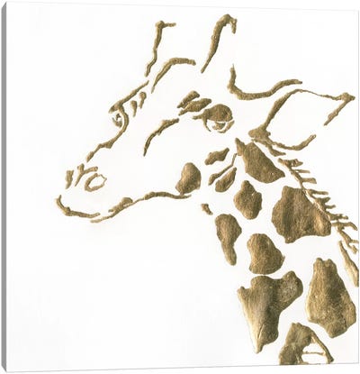 Gilded Giraffe Canvas Art Print - White & Gold