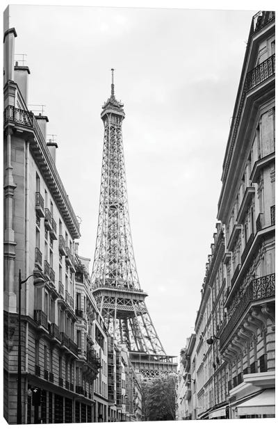 Eiffel Glimpse Canvas Art Print - Black & White Cityscapes