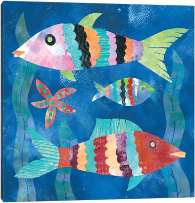Boho Reef Fish I Canvas Art Print - Kids Bathroom Art