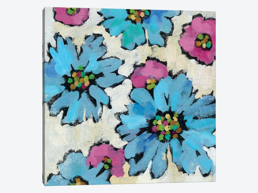 Graphic Pink And Blue Floral II 1-piece Canvas Art