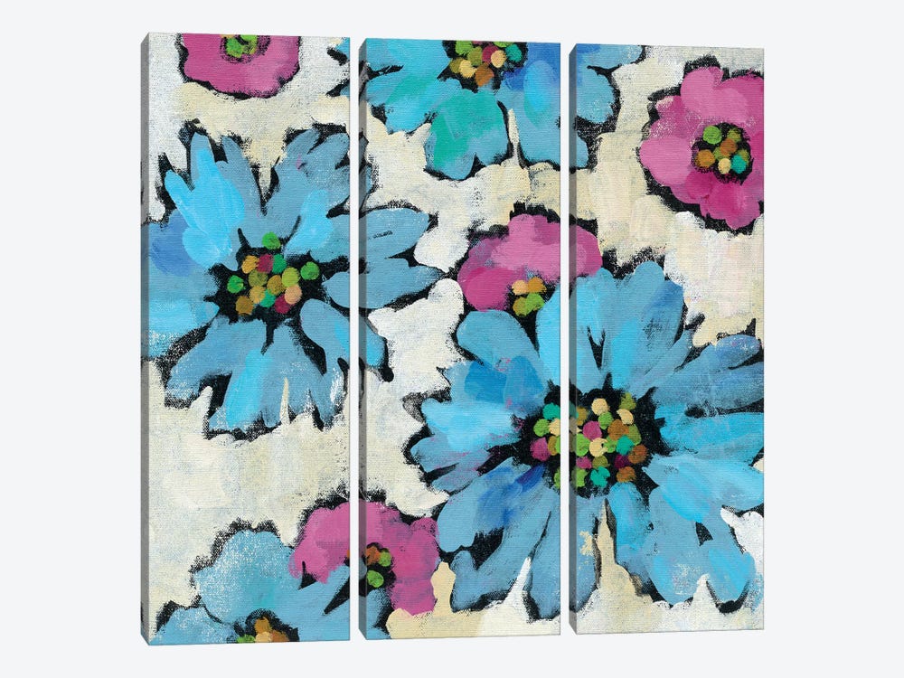 Graphic Pink And Blue Floral II 3-piece Canvas Wall Art