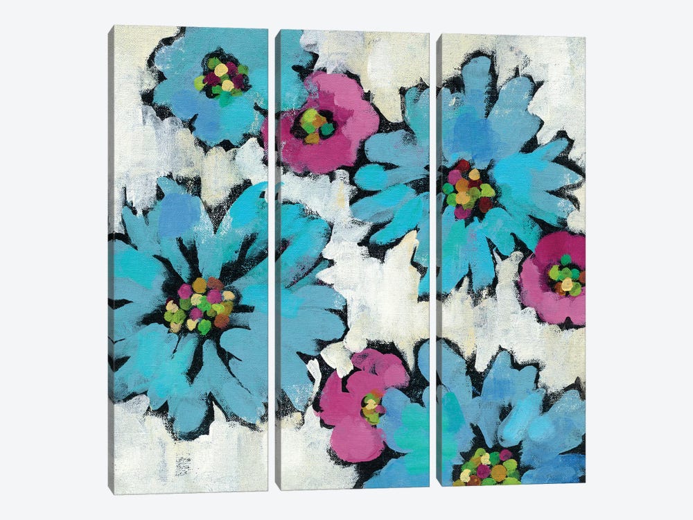 Graphic Pink And Blue Floral III by Silvia Vassileva 3-piece Canvas Wall Art