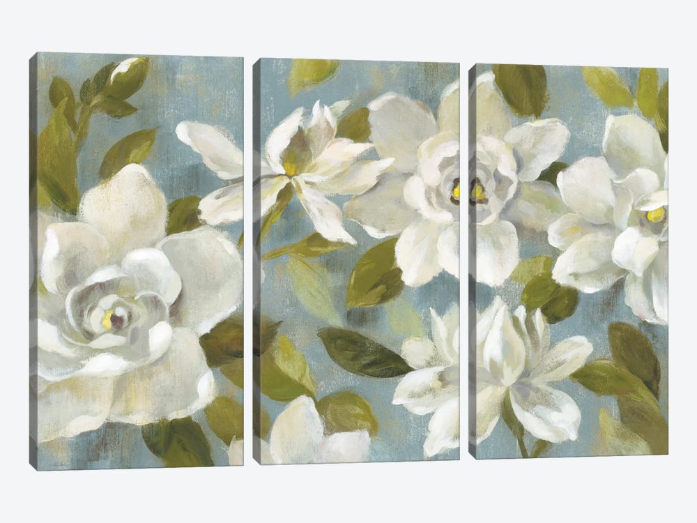 Gardenias On Slate Blue by Silvia Vassileva 3-piece Canvas Wall Art