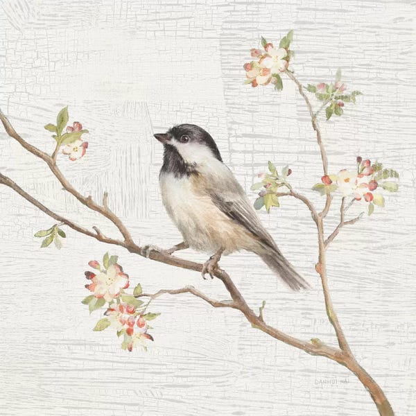 Modern Farmhouse Bedroom: Vintage Black Capped Chickadee by Danhui Nai