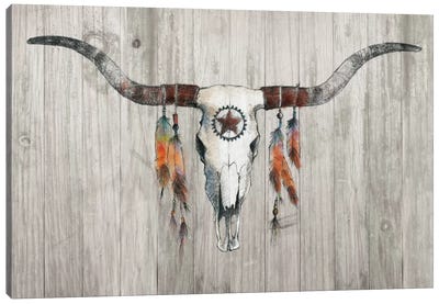 Longhorn On Wood Canvas Art Print - Cow Art