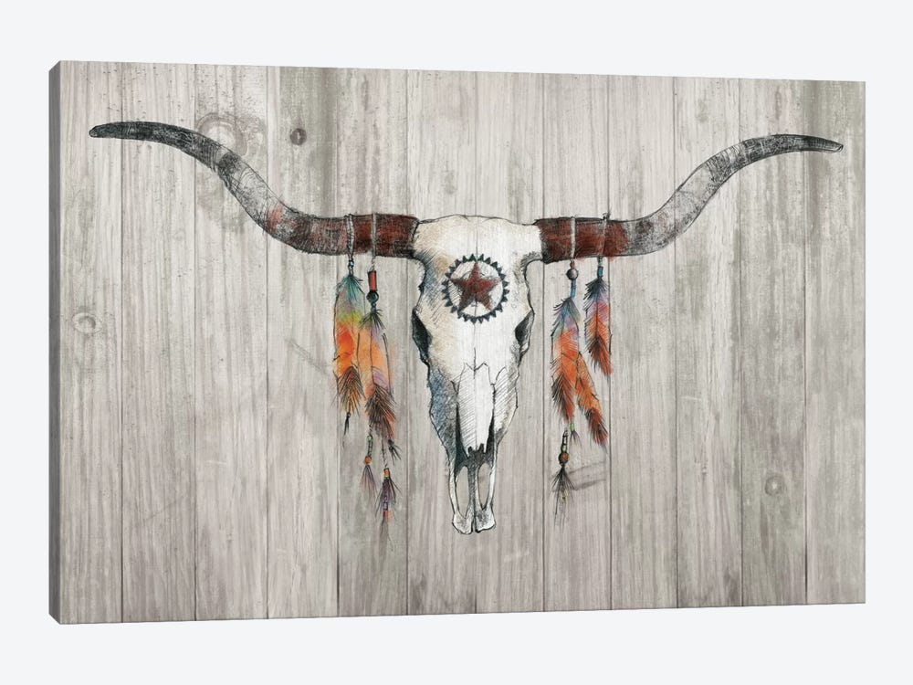 Longhorn On Wood by Avery Tillmon 1-piece Canvas Wall Art