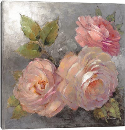 Roses On Gray II Canvas Art Print - Gray & Pink Art