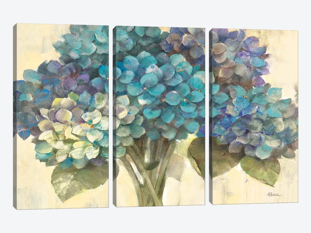 Turquoise Hydrangea by Albena Hristova 3-piece Canvas Artwork