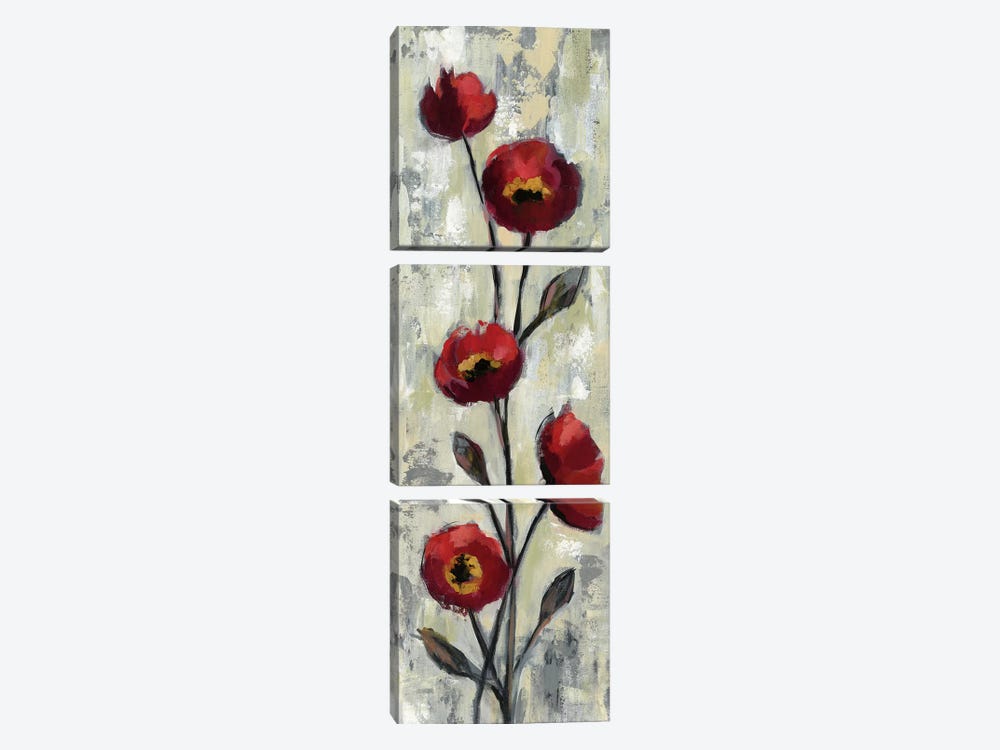 Simple Red Floral II by Silvia Vassileva 3-piece Canvas Print