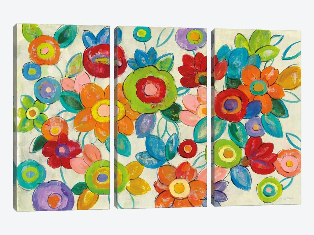 Bright Decorative Flowers I by Silvia Vassileva 3-piece Canvas Wall Art