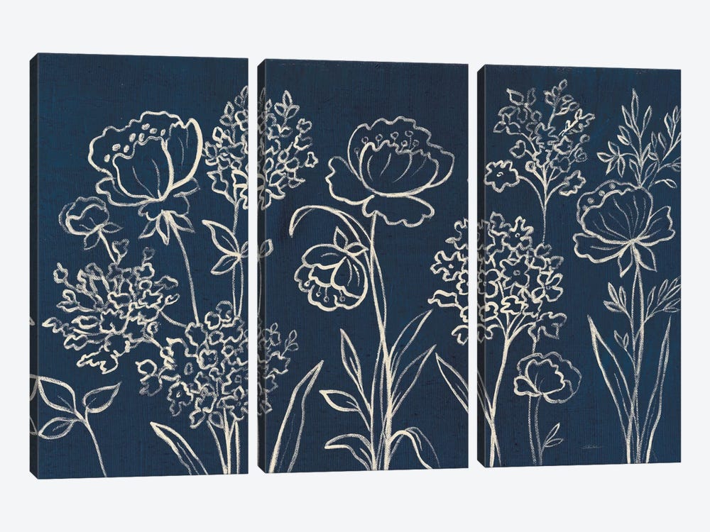 Indigo Floral I by Silvia Vassileva 3-piece Canvas Print