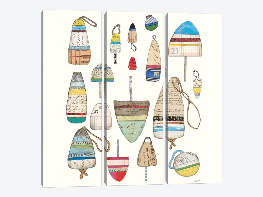 Lobster Buoys On White by Courtney Prahl 3-piece Canvas Art Print