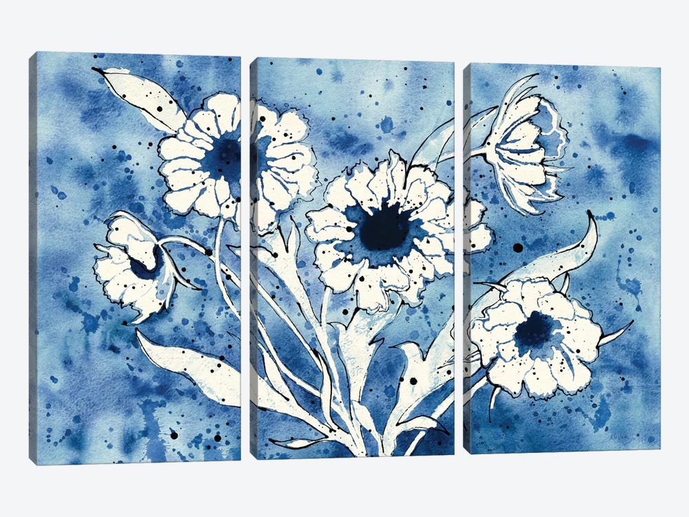 Batik Flowers by Shirley Novak 3-piece Canvas Print