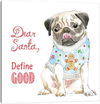 Christmas Glamour Pups IV Canvas Art Print - Naughty or Nice