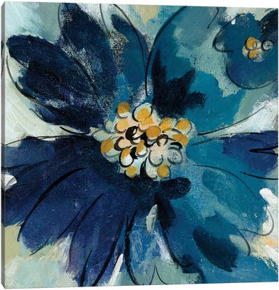 Inky Floral III Canvas Art Print - Indigo & White 