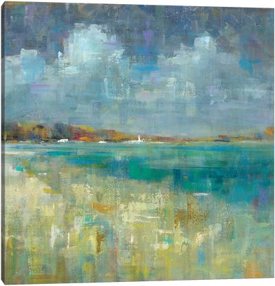 Sky And Sea Canvas Art Print - Teal Abstract Art
