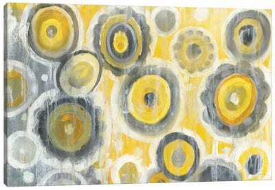 Abstract Circles Canvas Art Print - Black, White & Yellow Art