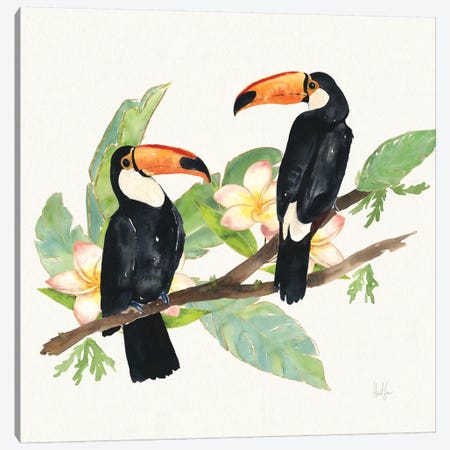Tropical Fun Bird I (Leafy Branch) Canvas Print #WAC6944} by Harriet Sussman Canvas Art