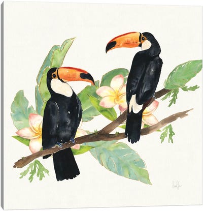 Tropical Fun Bird I (Leafy Branch) Canvas Art Print