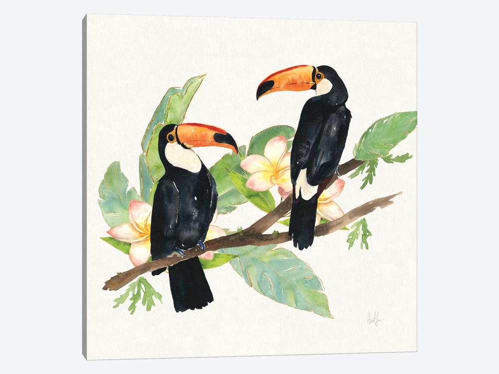 Tropical Fun Bird I (Leafy Branch) by Harriet Sussman 1-piece Canvas Art