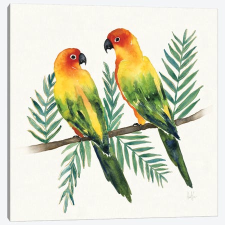 Tropical Fun Bird III (Leafy Branch) Canvas Print #WAC6945} by Harriet Sussman Canvas Artwork
