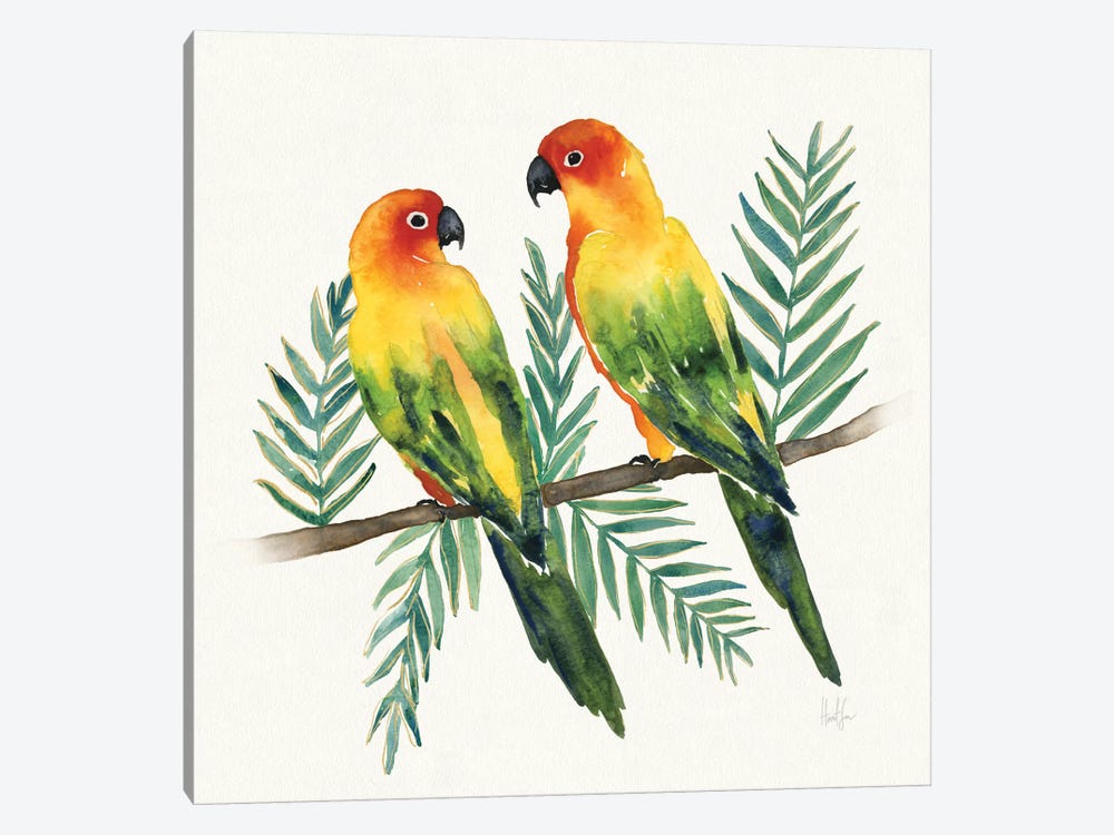 Tropical Fun Bird III (Leafy Branch) by Harriet Sussman 1-piece Canvas Print