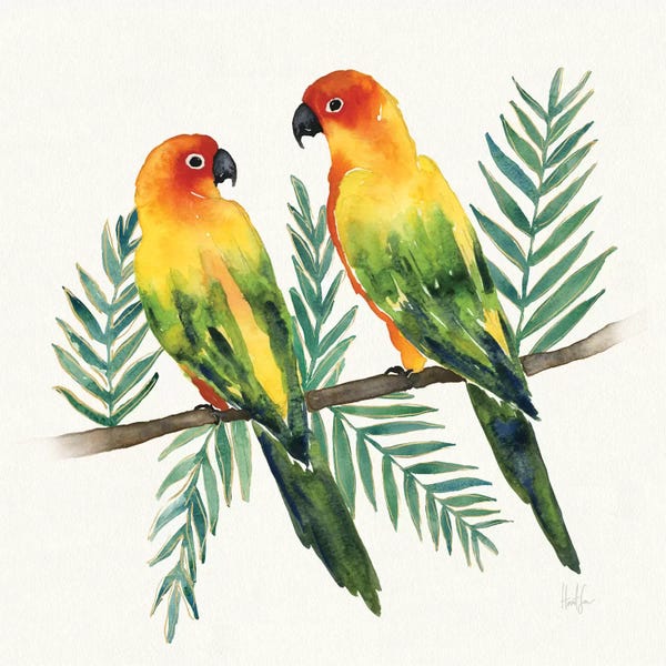 Parrots: Tropical Fun Bird III (Leafy Branch) by Harriet Sussman