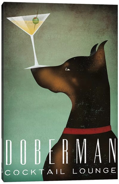 Doberman Cocktail Lounge Canvas Art Print - Best Selling Dog Art