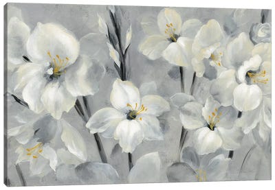 Flowers On Gray Canvas Art Print - Gray & White Art