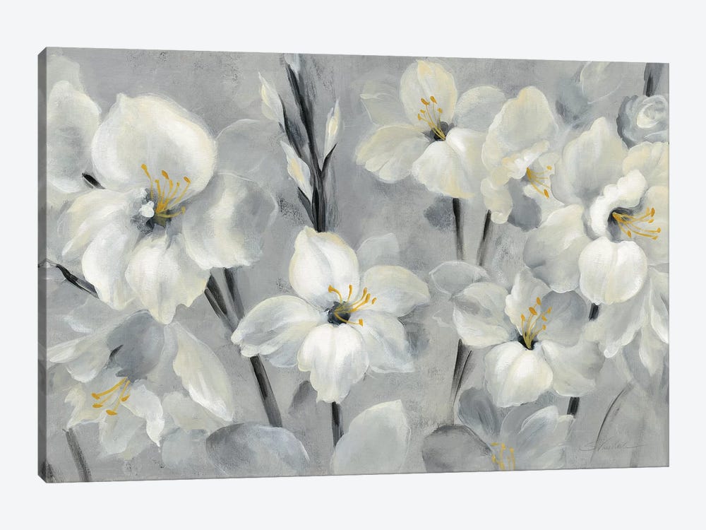 Flowers On Gray by Silvia Vassileva 1-piece Canvas Art