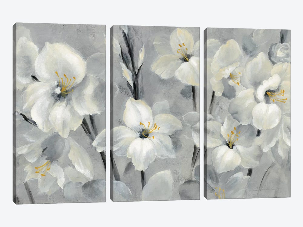 Flowers On Gray by Silvia Vassileva 3-piece Canvas Artwork