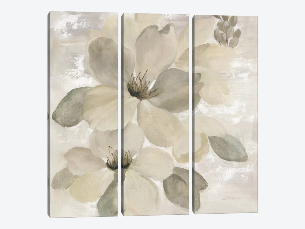 White On White Floral II by Silvia Vassileva 3-piece Canvas Art Print