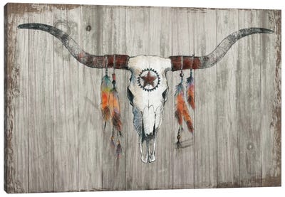 Longhorn On Dark Gray Wood Canvas Art Print - Native American Décor