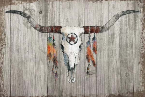 Western Décor: Longhorn On Dark Gray Wood by Avery Tillmon