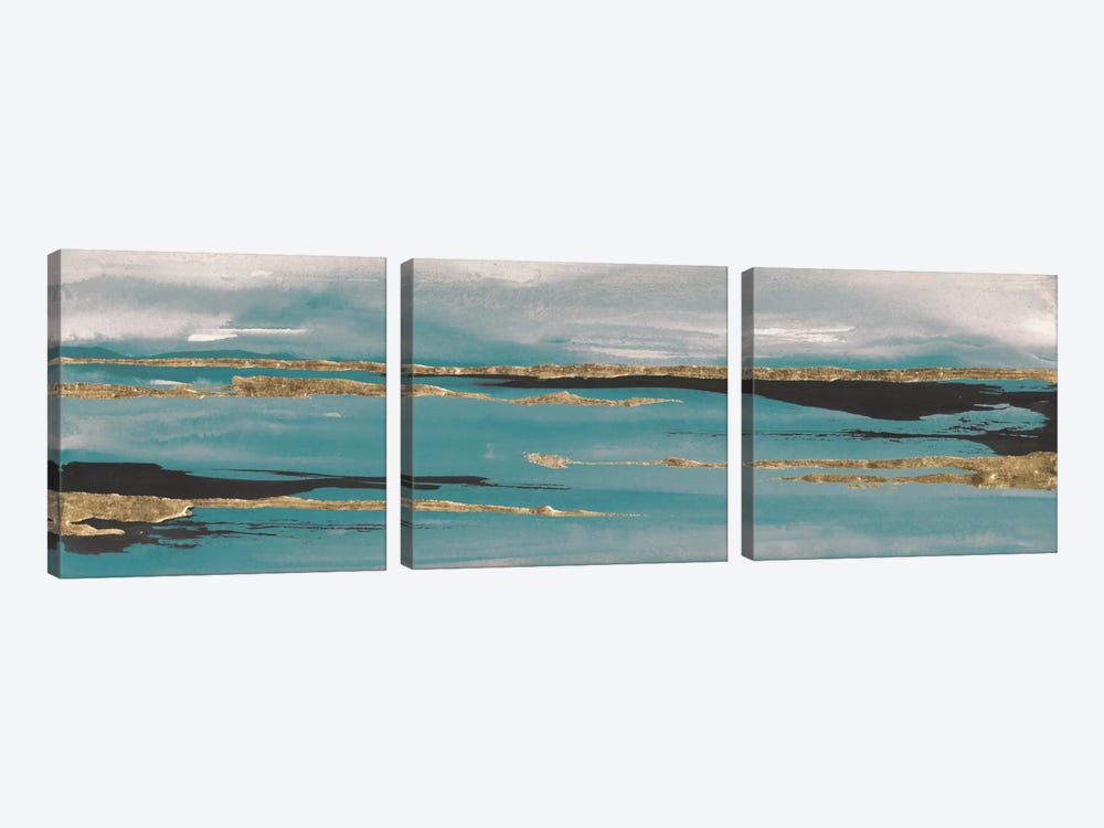 Gilded Storm Teal Grey II by Chris Paschke 3-piece Canvas Wall Art