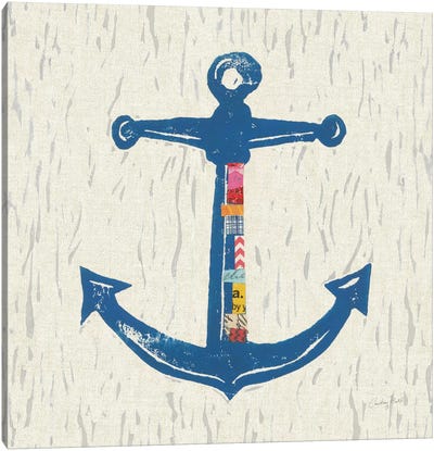 Nautical Collage On Linen III Canvas Art Print - Kids Nautical & Ocean Life Art