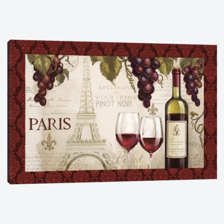 Wine In Paris, Damask Border Canvas Print #WAC7722} by Janelle Penner Canvas Wall Art