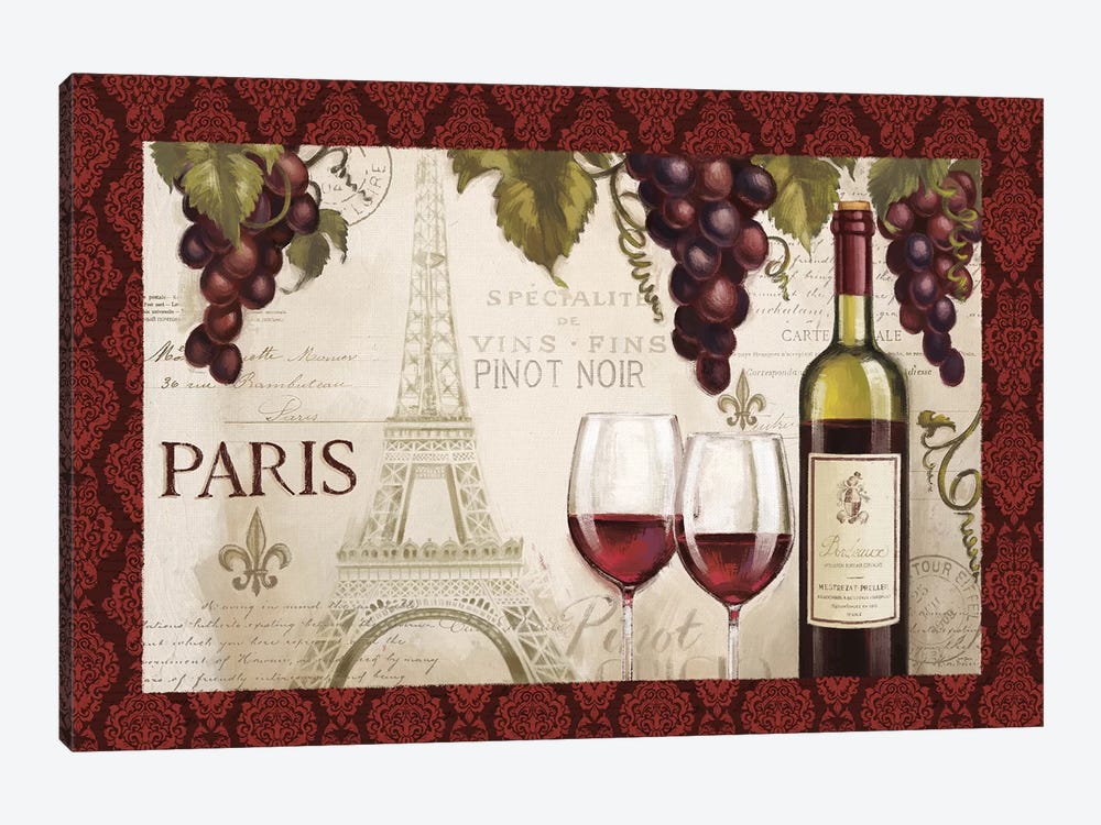 Wine In Paris, Damask Border by Janelle Penner 1-piece Canvas Print