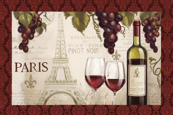 Janelle Penner: Wine In Paris, Damask Border by Janelle Penner