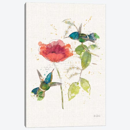Teal Hummingbirds Flower II Canvas Print #WAC7764} by Katie Pertiet Art Print