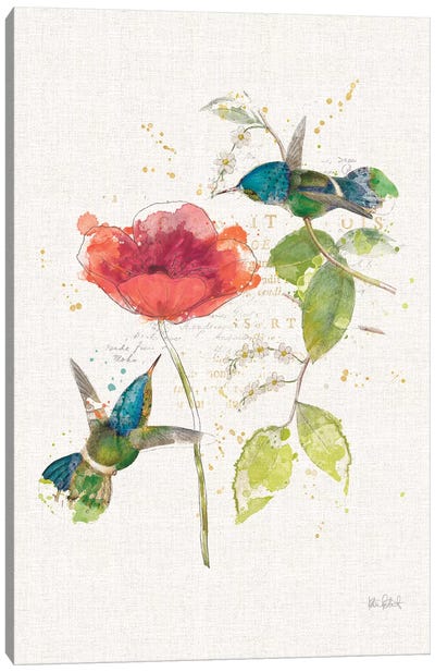 Teal Hummingbirds Flower II Canvas Art Print - Katie Pertiet