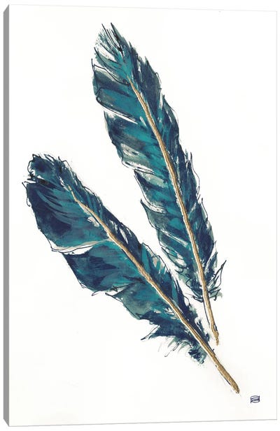 Gold Feathers, Indigo III Canvas Art Print - Feather Art