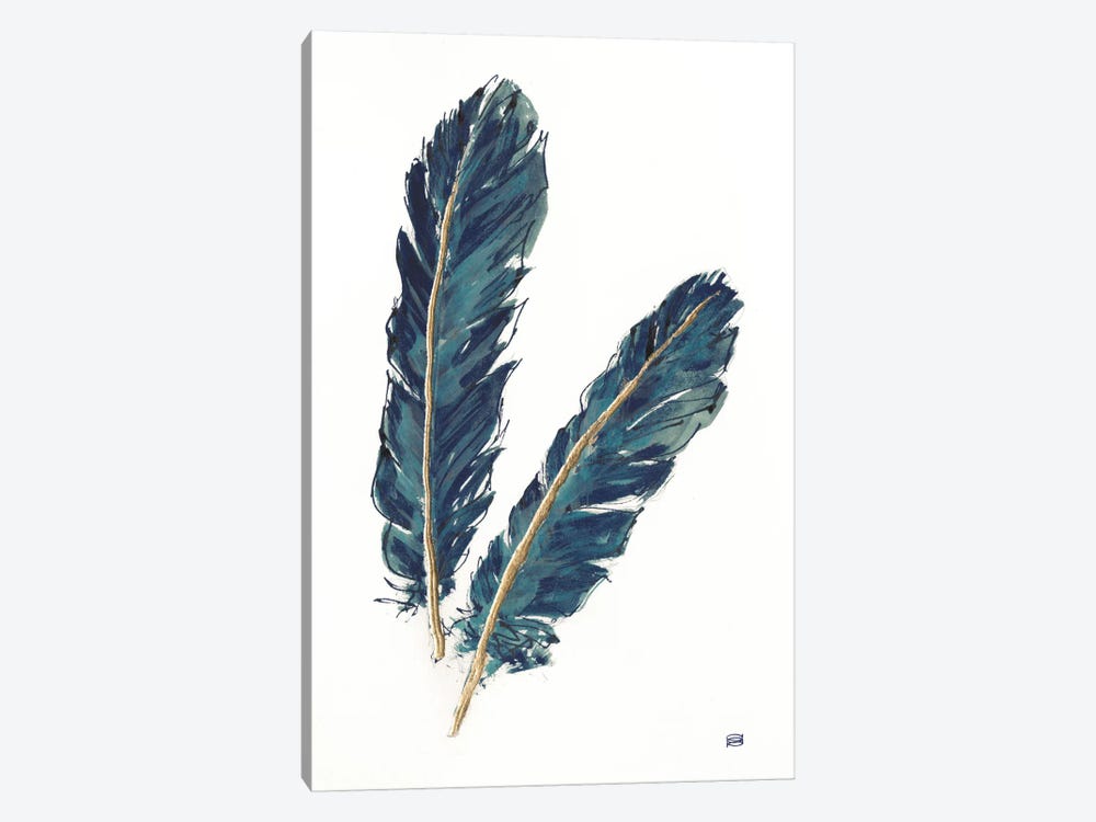 Gold Feathers, Indigo IV by Chris Paschke 1-piece Canvas Print