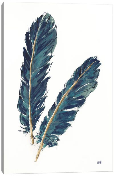 Gold Feathers, Indigo IV Canvas Art Print - Feather Art