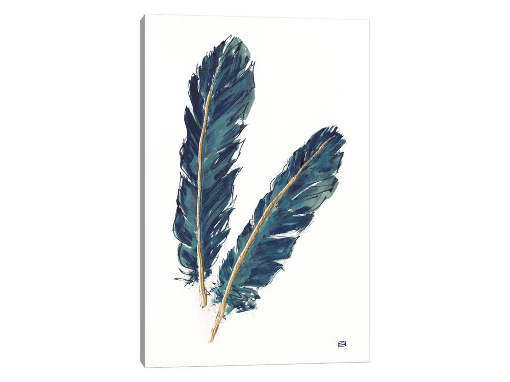 Gold Feathers, Indigo IV by Chris Paschke Fine Art Paper Poster ( Decorative Elements > Feathers art) - 24x16x.25