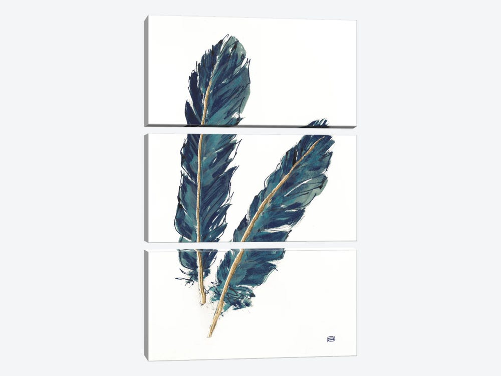 Gold Feathers, Indigo IV by Chris Paschke 3-piece Canvas Print