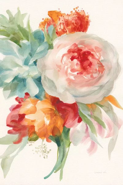 Danhui Nai: Garden Bouquet, Orange Red I by Danhui Nai