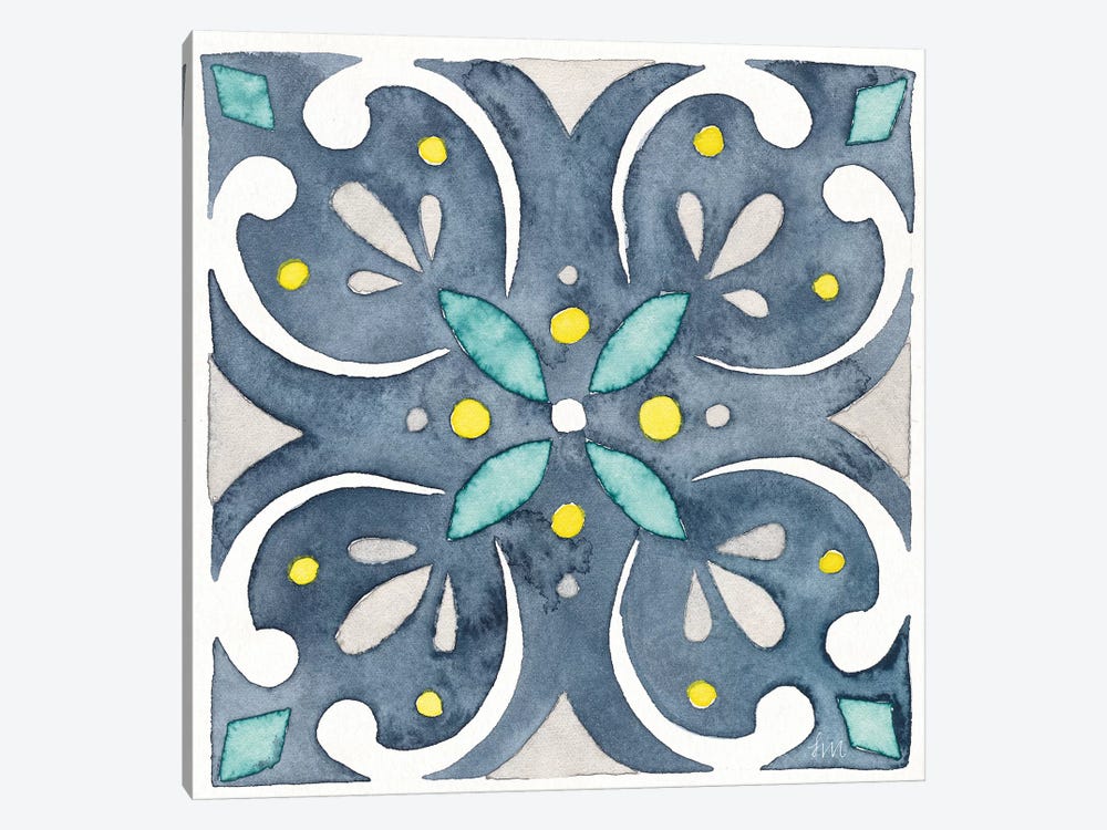 Garden Getaway Tile IV Blue Canvas Print by Laura Marshall | iCanvas