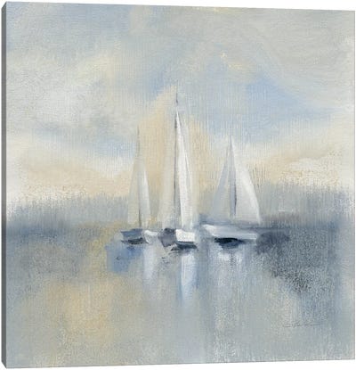 Morning Sail, Blue Canvas Art Print - Boat Art