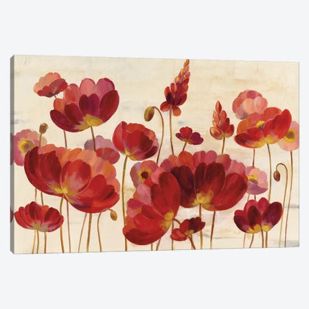 Red Flowers On Cream Canvas Print #WAC8250} by Silvia Vassileva Canvas Artwork